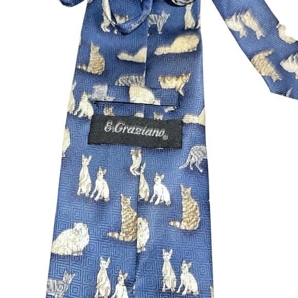 E. Graziano navy blue cat lover tie - Picture 2 of 3